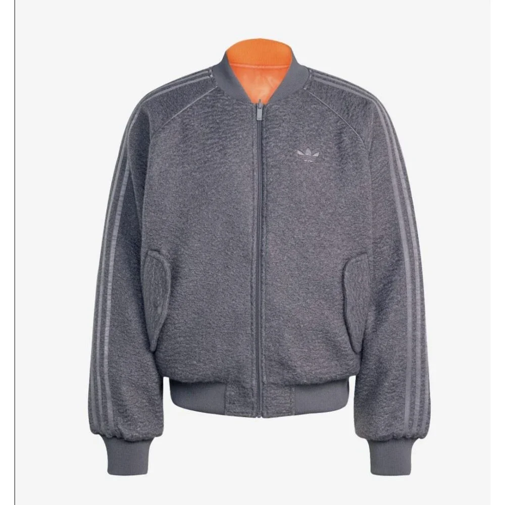 Adidas Reversible Superstar Bomber Jacket Mens Large Grey Orange Originals Loose